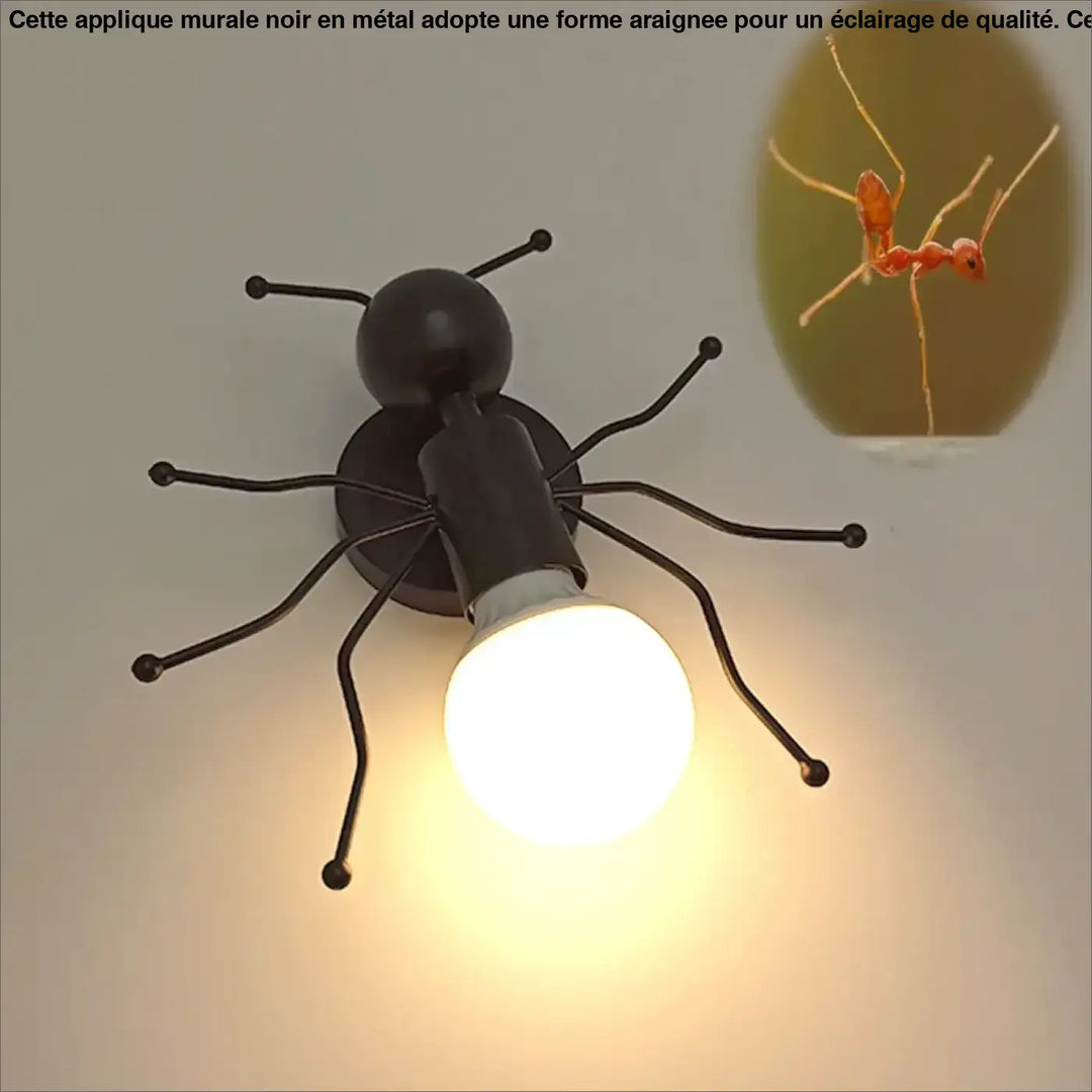 Applique murale noir en métal en forme daraignée avec ampoule centrale lumineuse pour décoration murale haloria