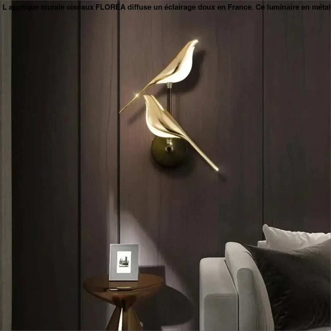 Applique murale oiseaux floréa en métal doré avec design moderne et élégant en forme d’oiseau pour décoration murale