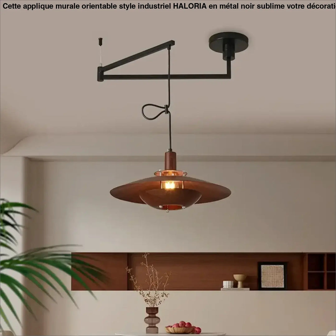 Applique murale orientable style industriel en métal cuivre avec bras noir réglable design moderne haloria