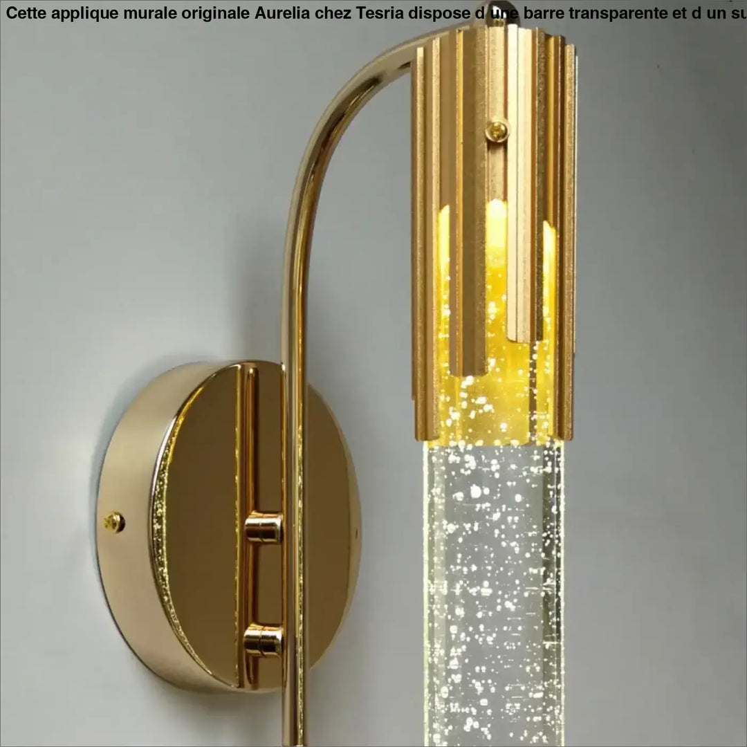 Applique Murale Originale Avec Barre En Verre Et Support Doré