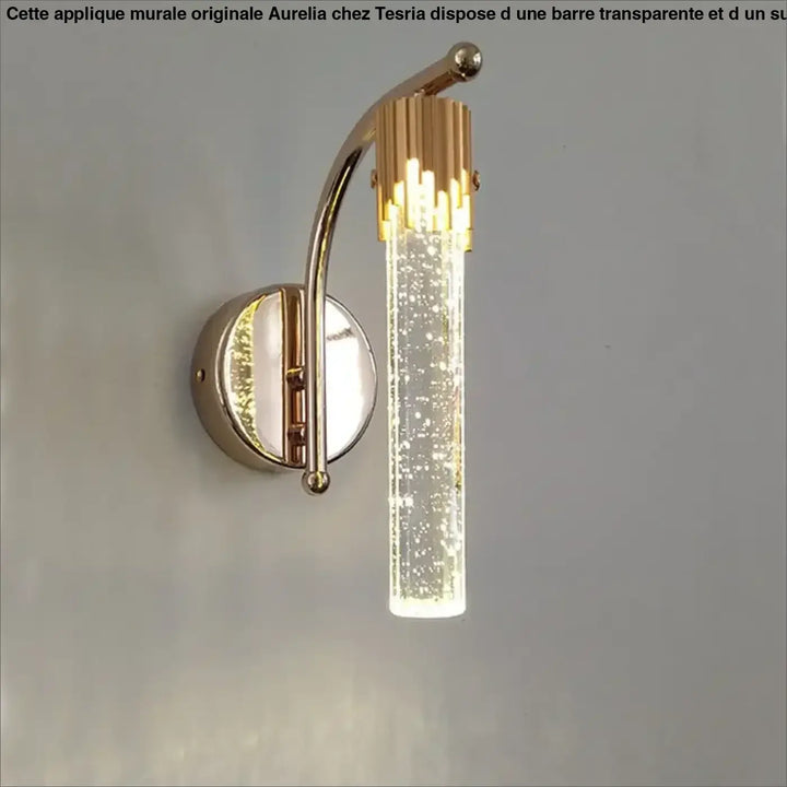 Applique Murale Originale Avec Barre En Verre Et Support Doré