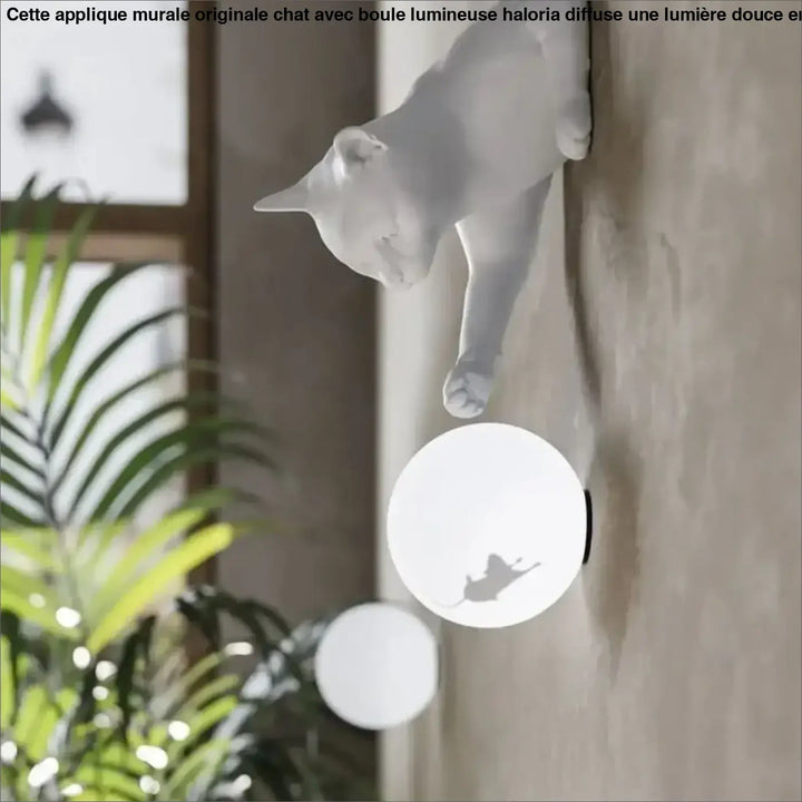 Applique Murale Originale Chat Avec Boule Lumineuse Élégant