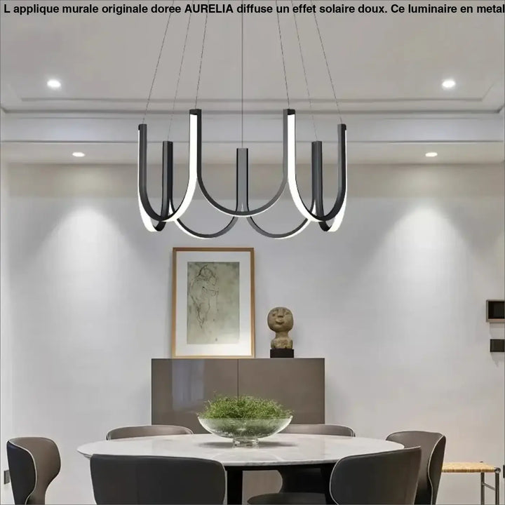 Suspension Moderne Noire Et Dorée En Forme D’Arche Lumineuse