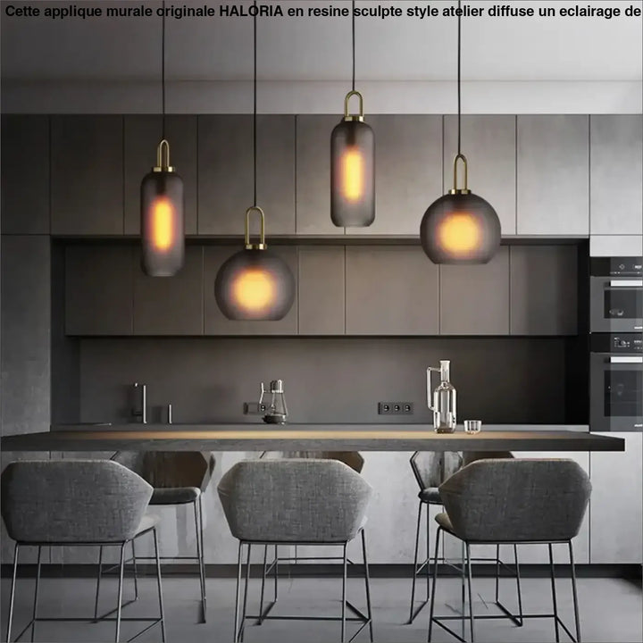 Suspension luminaire moderne en verre fumé au style design