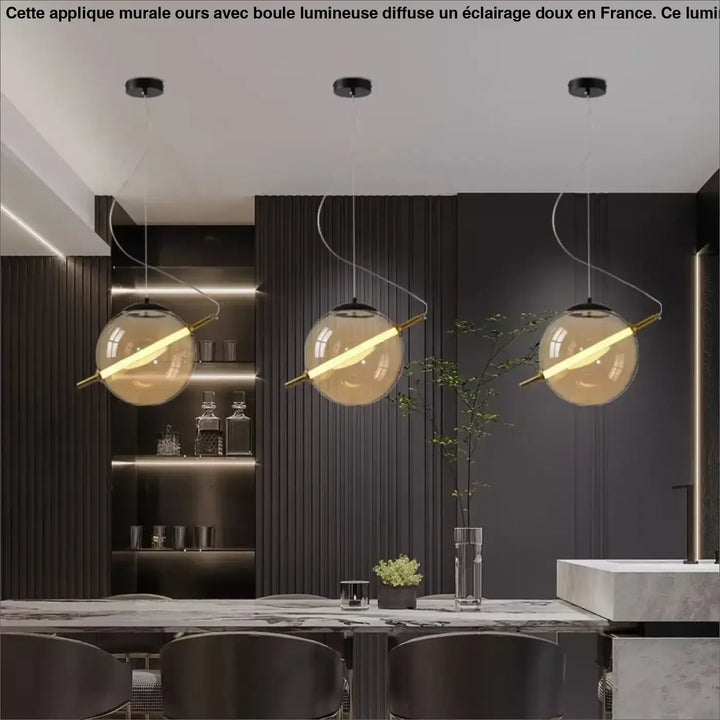 Suspension Luminaire Moderne Design Doré Avec Globe Transparent