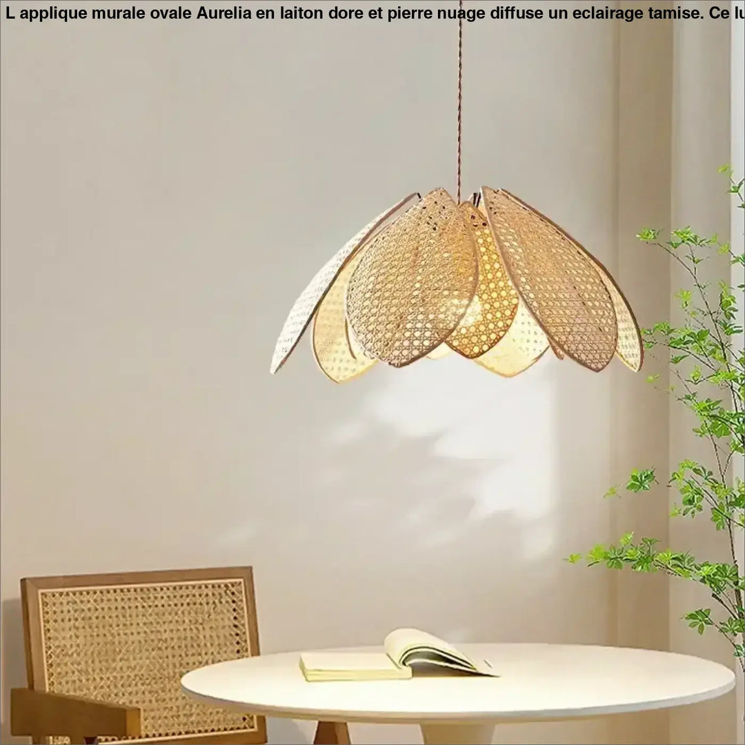 Suspension En Rotin Naturel Forme Fleur Élégante

