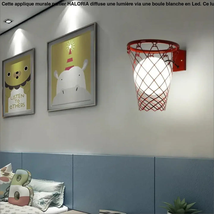 Applique murale panier de basket avec boule blanche en LED

