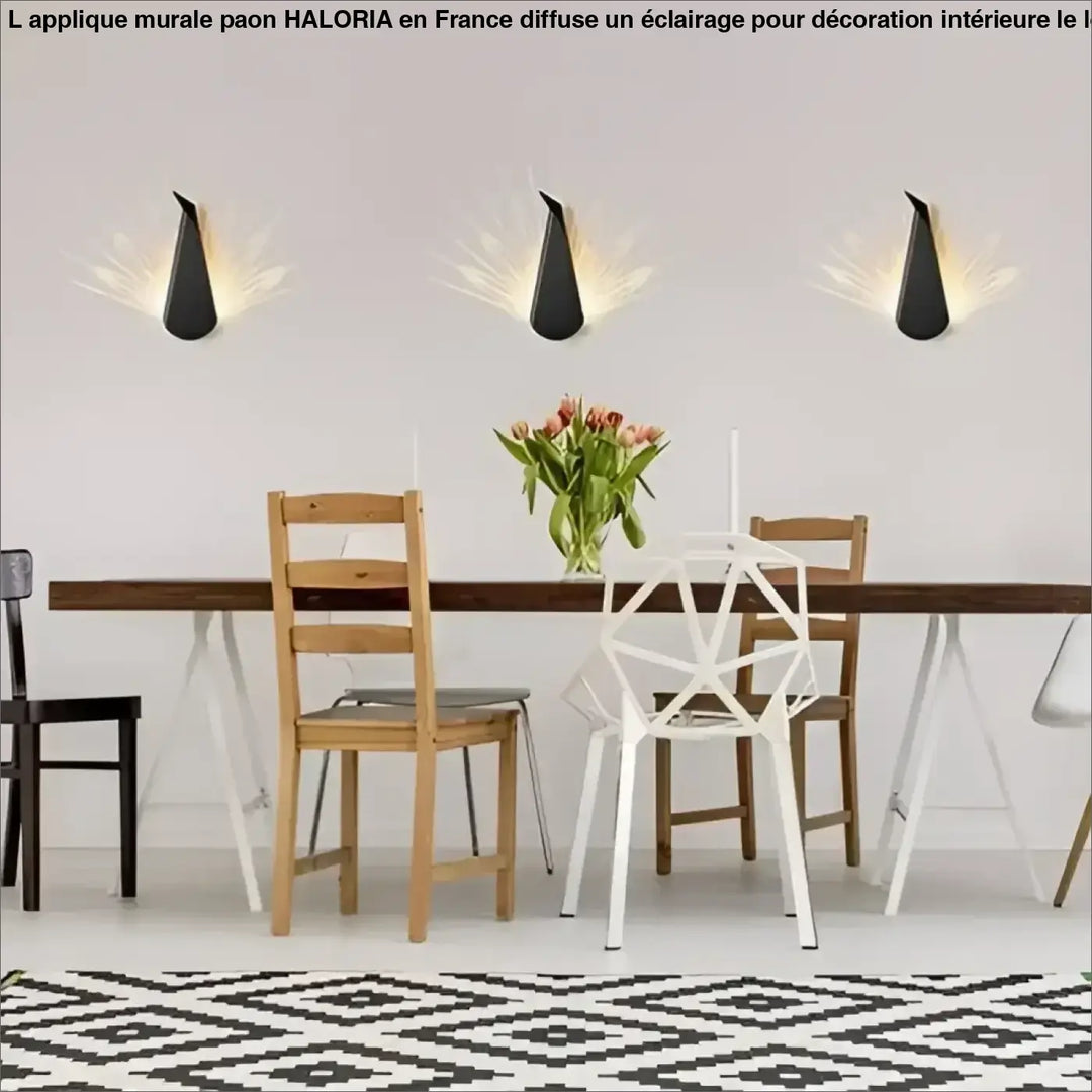 Applique Murale Paon en Aluminium Noir ou Doré