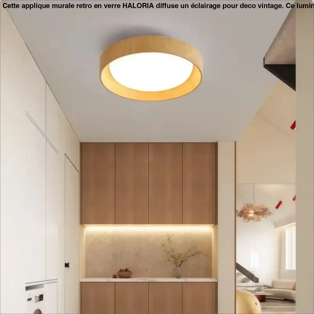 Plafonnier led circulaire coucou avec cadre en bois style nordique et panneau central blanc diffus lumineux