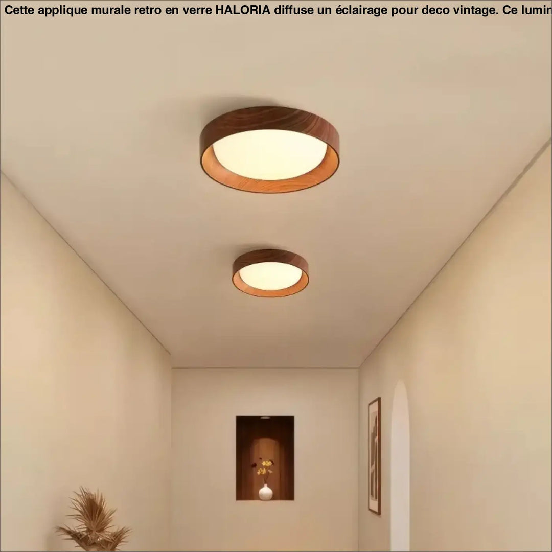 Plafonnier led circulaire coucou avec centre blanc chaud et bord en bois style nordique minimaliste naturel