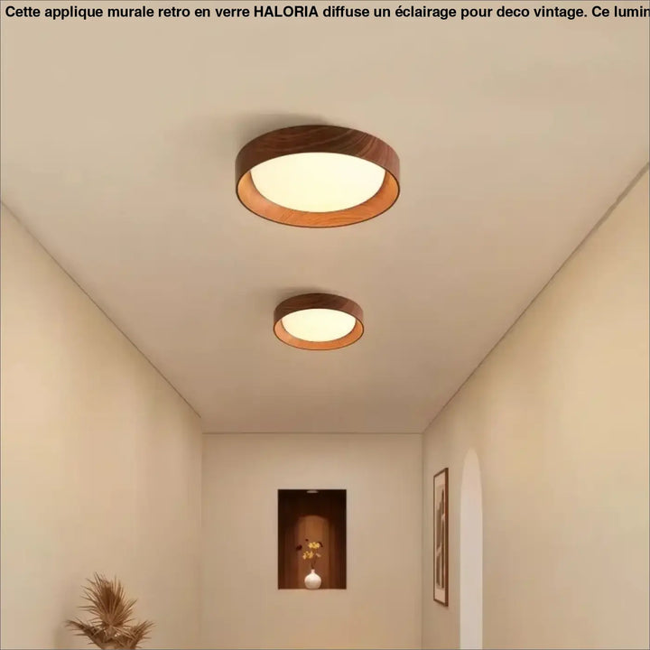Plafonnier led circulaire coucou avec centre blanc chaud et bord en bois style nordique minimaliste naturel