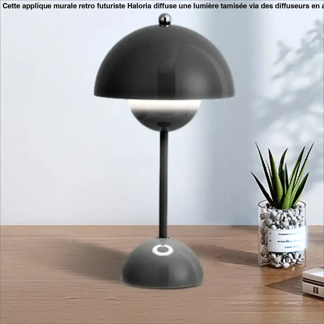 Lampe de table kopel noire matte en forme de champignon avec diffuseur sphérique lumineux pour table design colorée