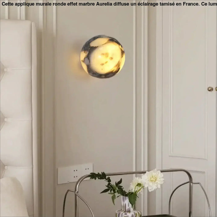 Applique murale ronde effet marbre en noir et blanc

