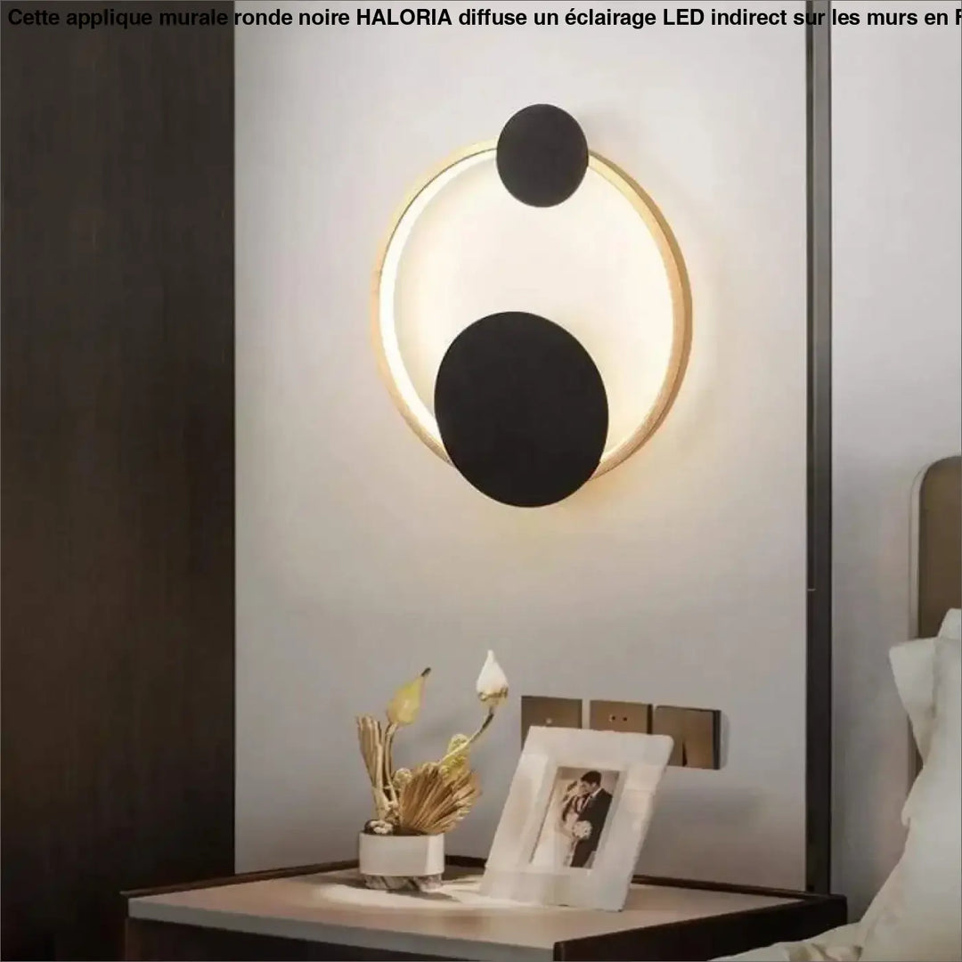 Applique Murale Ronde Noire En Acrylique Noir Et Or