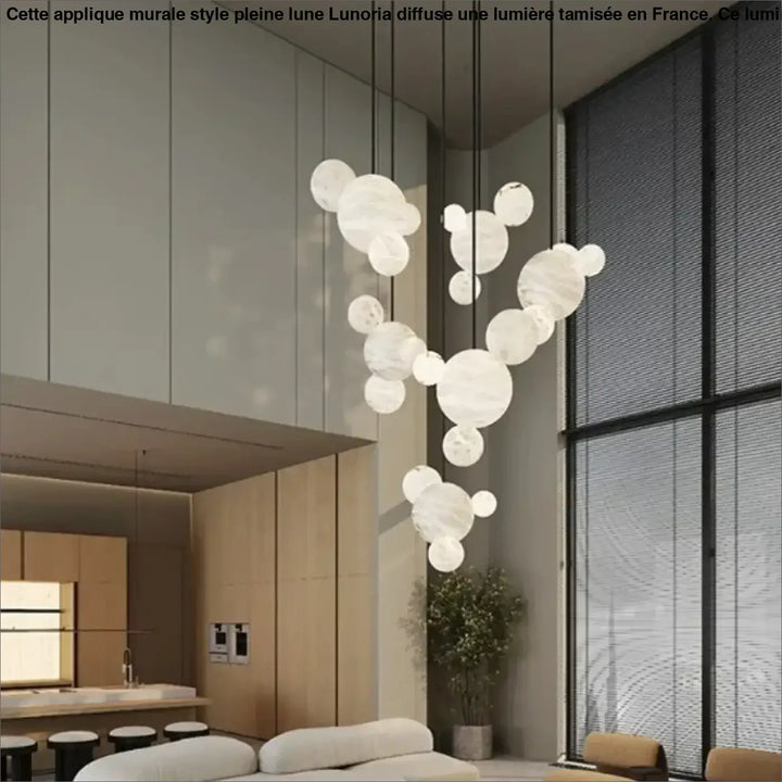 Suspension luminaire sculpturale en albâtre flottant