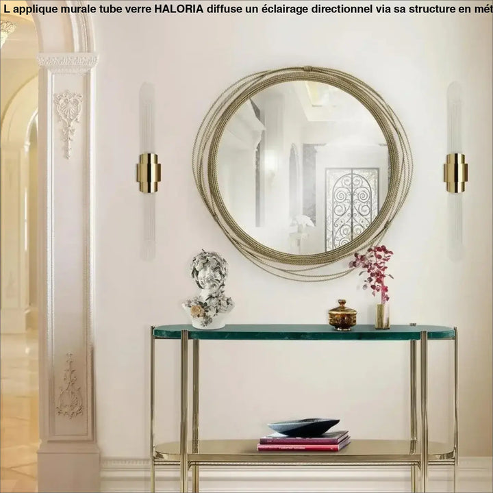Applique Murale Tube Verre Aluminium Doré Élégante