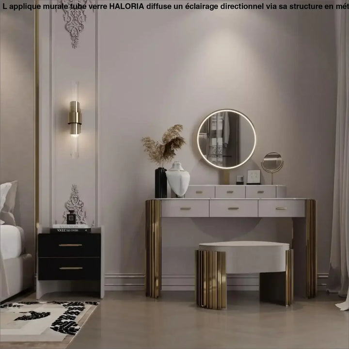 Applique Murale Tube Verre Aluminium Doré Élégante