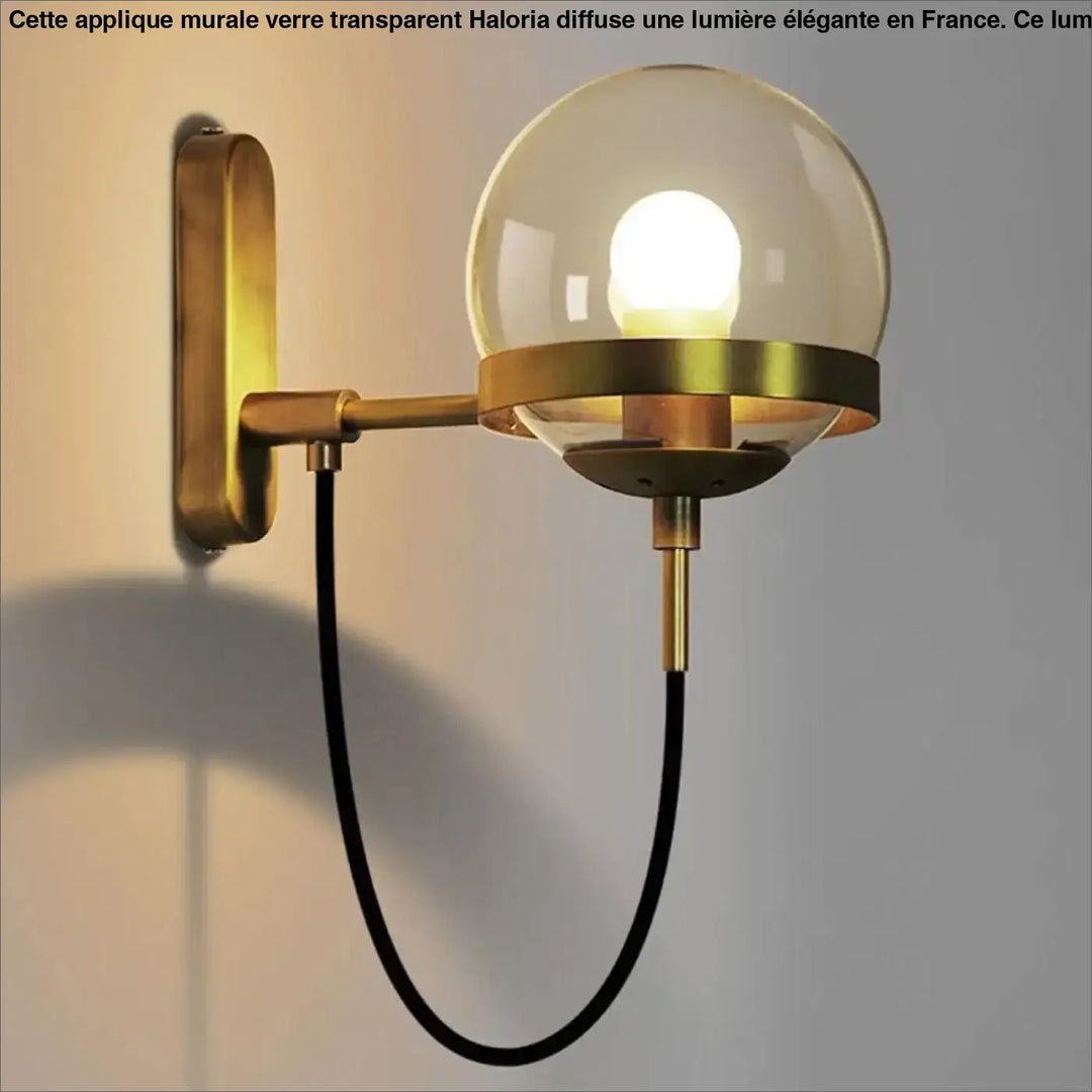 Applique Murale Verre Transparent Boule Dorée Design