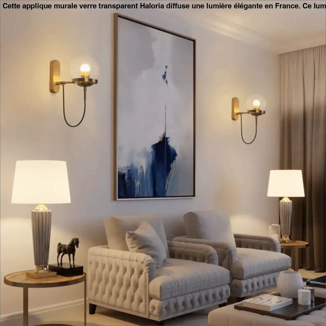 Applique Murale Verre Transparent Boule Dorée Design