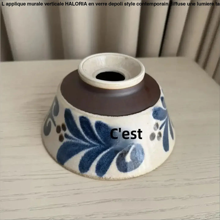 Suspension céramique avec motif floral bleu blanc doré chic