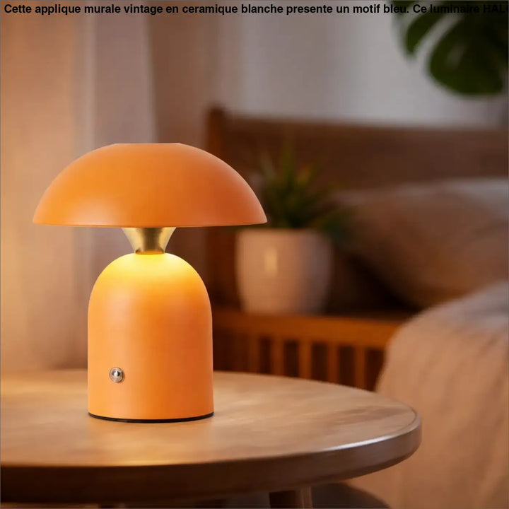Lampe de chevet schroom avec lampe minimaliste en forme de champignon orange chaud à lumière douce et accent en laiton