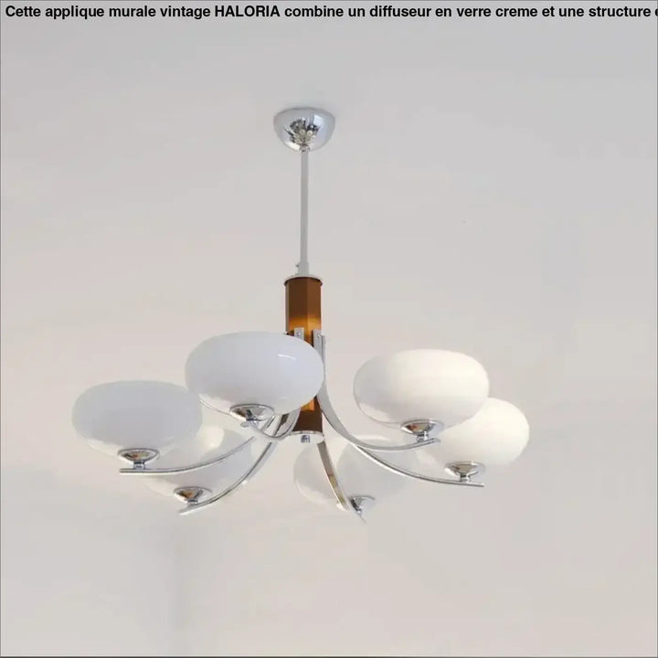 Suspension luminaire en verre opalin et support chromé moderne