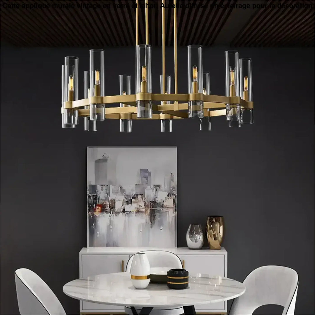 Suspension luminaire architecturale en verre cylindrique effet raffiné