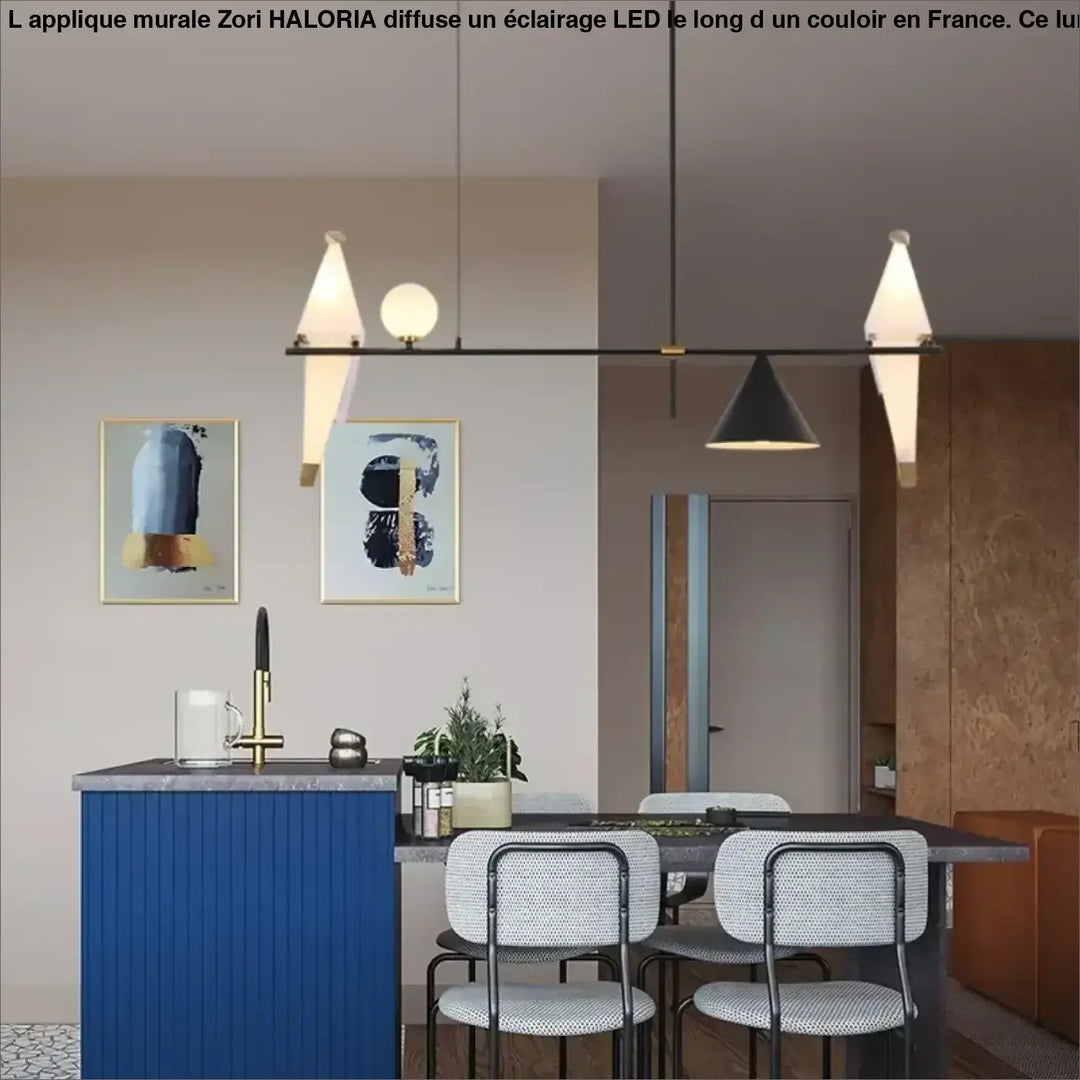 Suspension luminaire contemporaine avec oiseaux lumineux or