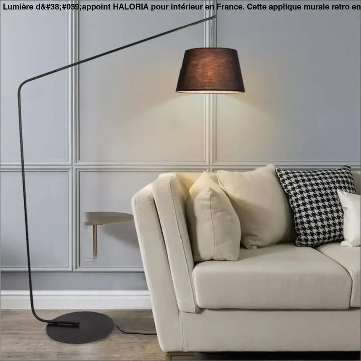 Lampadaire en métal noir avec abat-jour en tissu marron foncé dans la collection appliques murales retro haloria