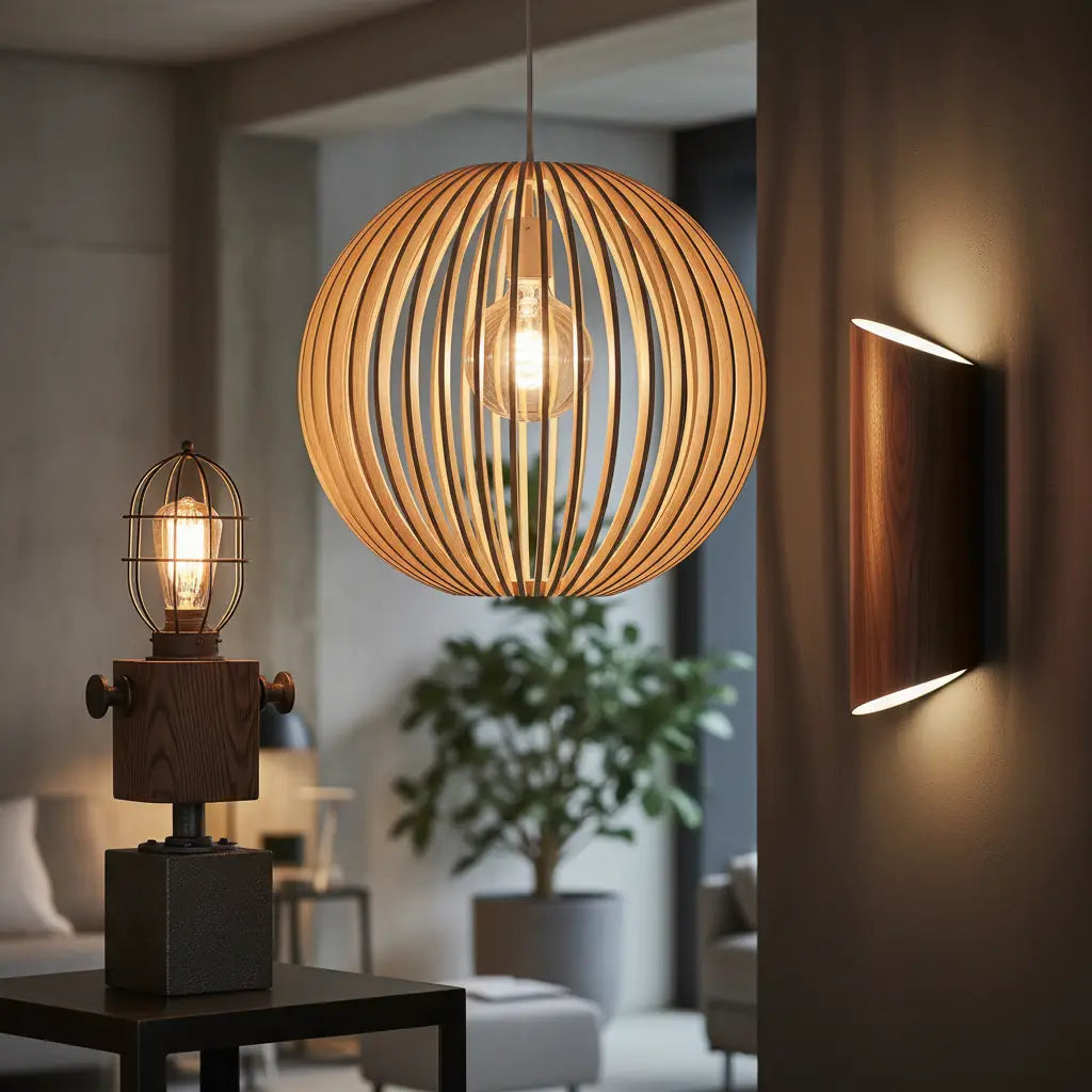 Divers styles de luminaires en bois : scandinave, industriel, moderne