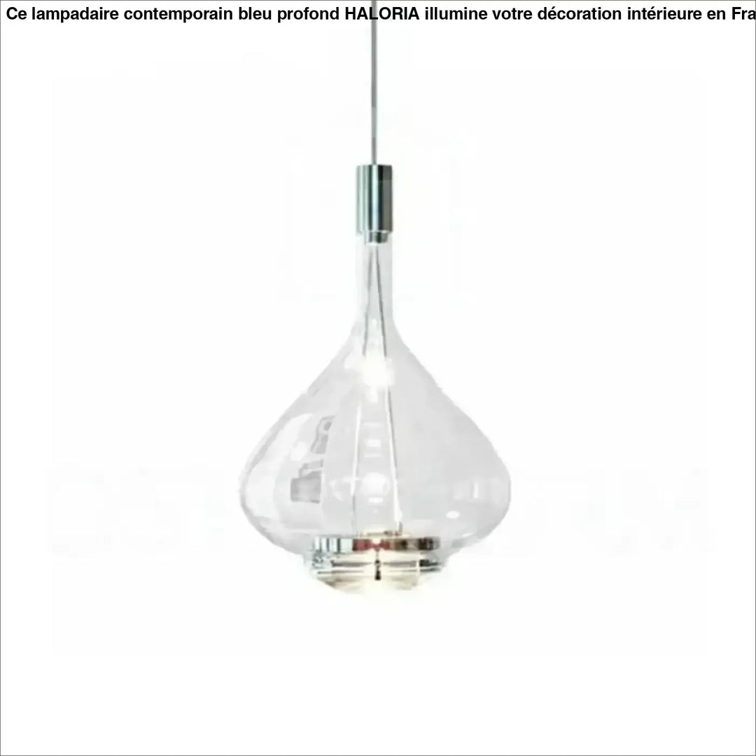 Suspension luminaire elys en verre soufflé clair avec design goutte et accents chrome poli effet fumé