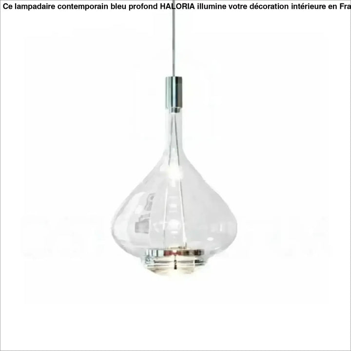 Suspension luminaire elys en verre soufflé clair avec design goutte et accents chrome poli effet fumé