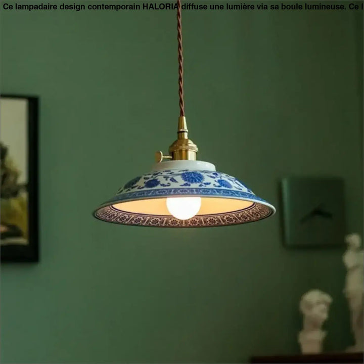 Suspension luminaire vintage en céramique bleue style raffiné