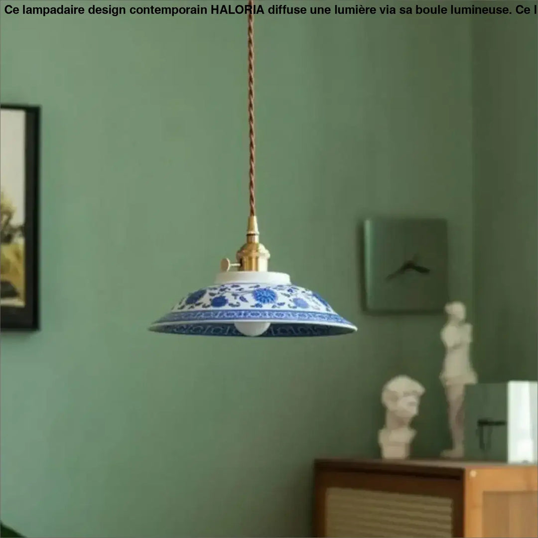 Suspension luminaire vintage en céramique bleue style raffiné