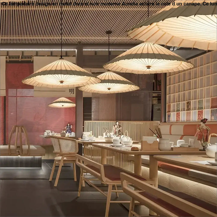 Suspension luminaire style japonais en papier naturel zen
