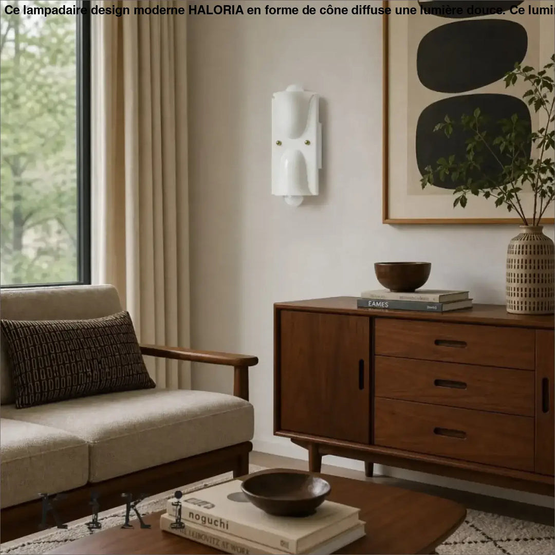Applique murale kavia en céramique blanche avec design moderne et verre sculpté pour un éclairage double sens élégant