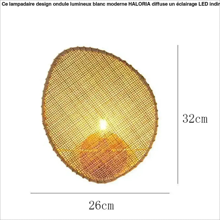 Lampadaire design ondule lumineux avec abat-jour en rotin ovale tissé naturel finition brun chaud