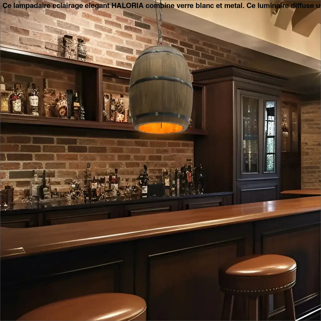 Suspension luminaire industrielle en bois style tonneau marron