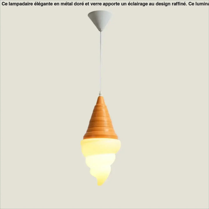 Suspension luminaire gelato en forme de glace italienne aux couleurs pastel avec partie boisée et abat-jour jaune translucide