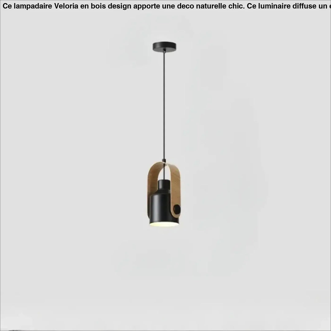 Suspension luminaire talvi en forme de cylindre noir avec un accent en bois en forme darc