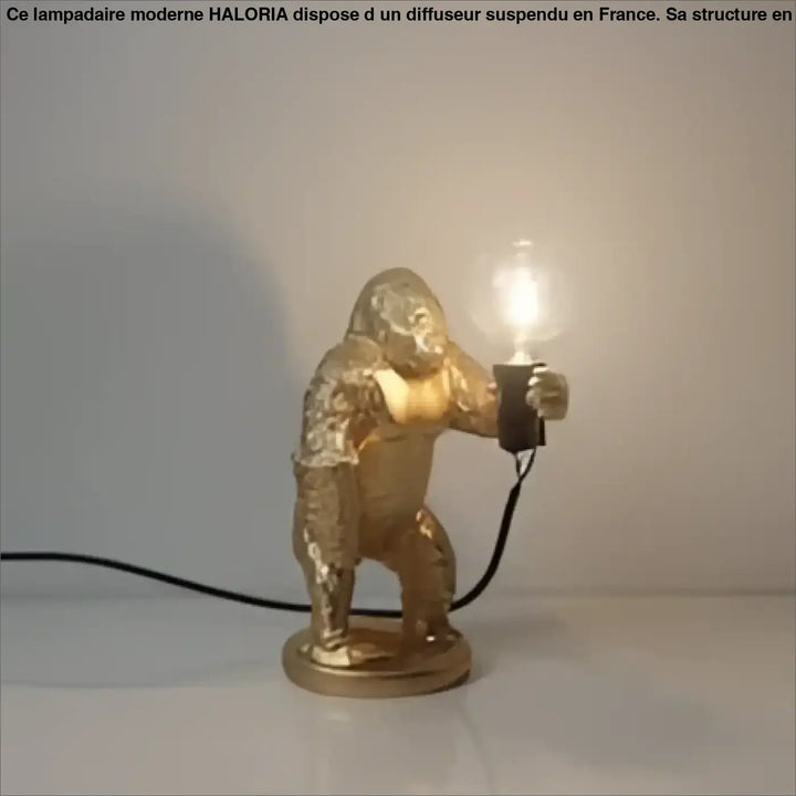 Lampe de table gorenzo forme gorille doré avec ampoule lumineuse et cordon noir table artistique gorille