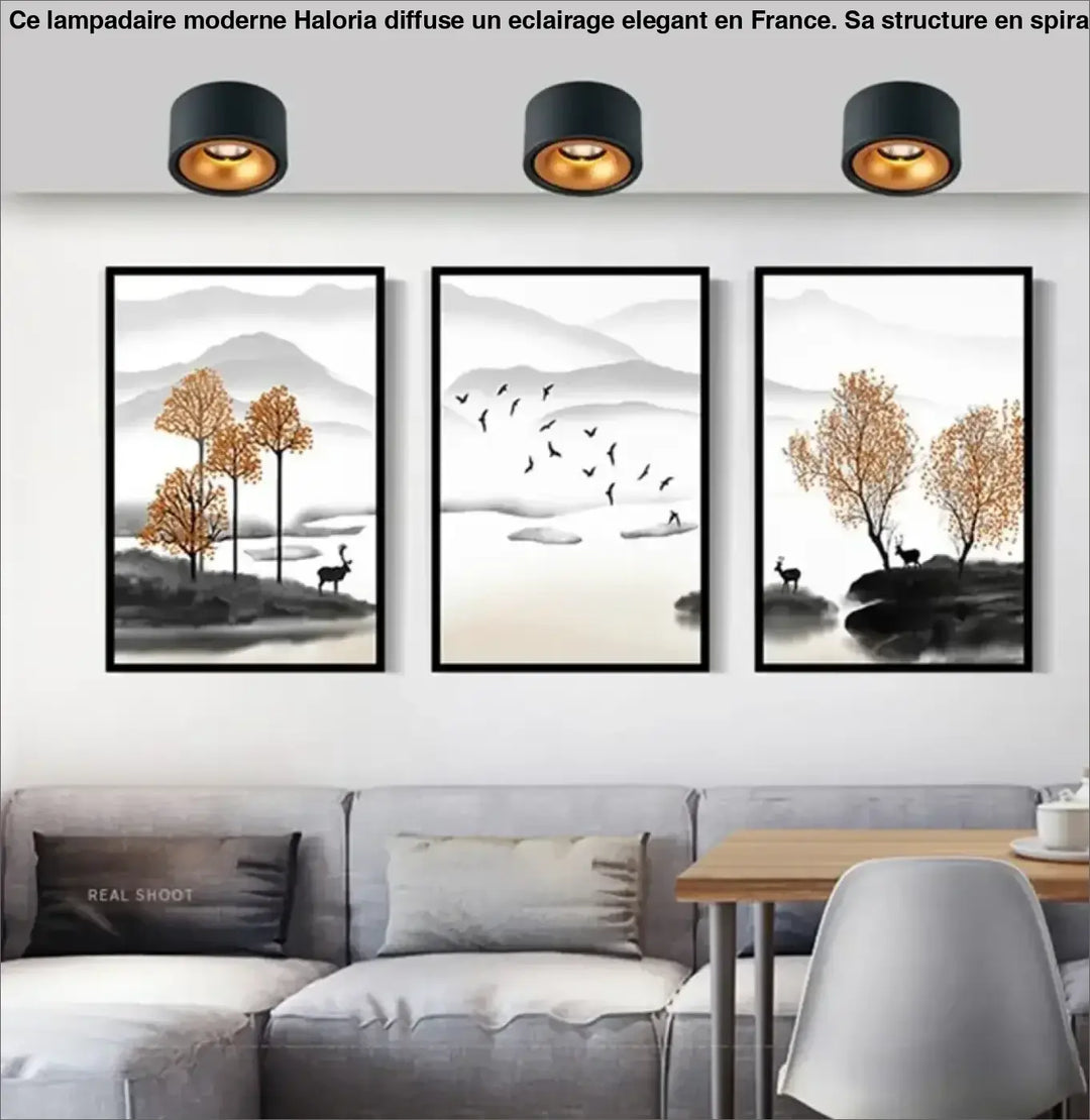 Luminaire plafonnier jinu avec trois impressions d’art minimaliste noir et orange, plafonnier moderne et plus qu’un décor