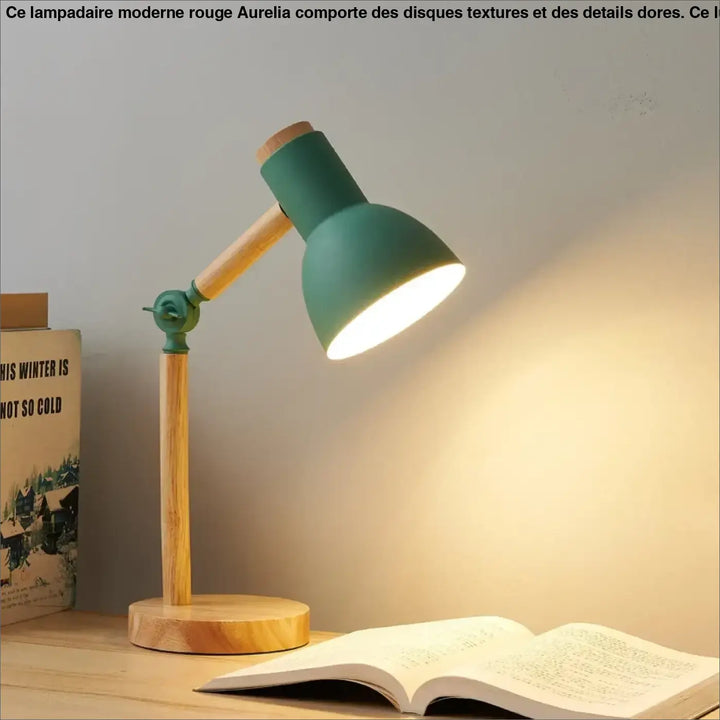 Lampe de table lily vert mat avec bras articulé et base en bois allier esthétique et bureau scandinave