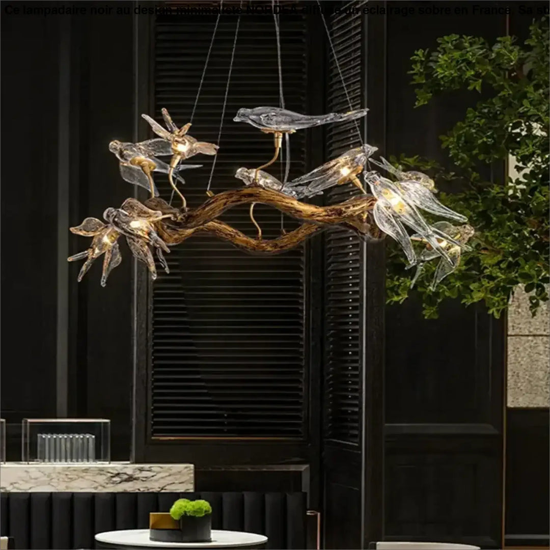 Suspension artistique et oiseaux éclairés style luxe élégant