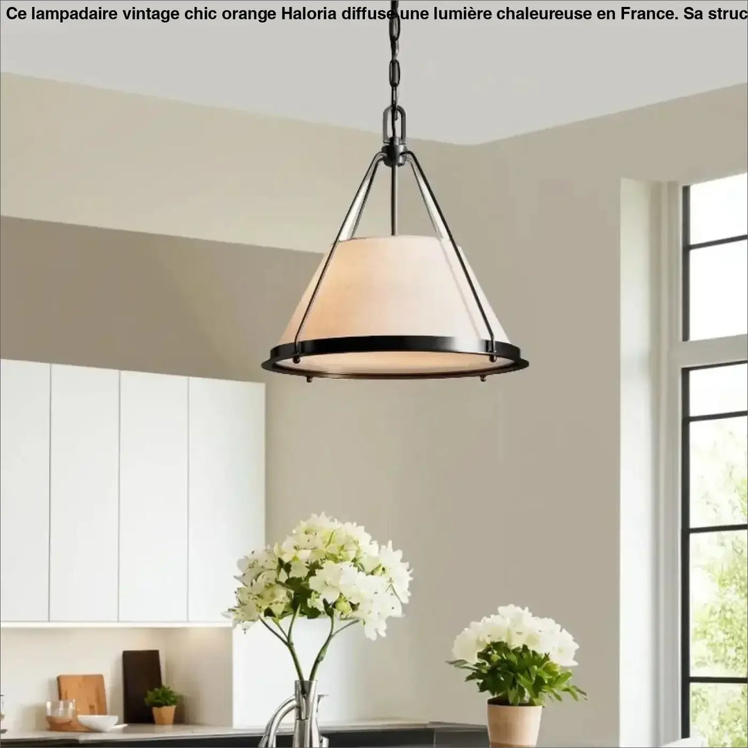 Suspension luminaire axon en métal noir avec abat-jour conique en tissu écru pour un luminaire chic