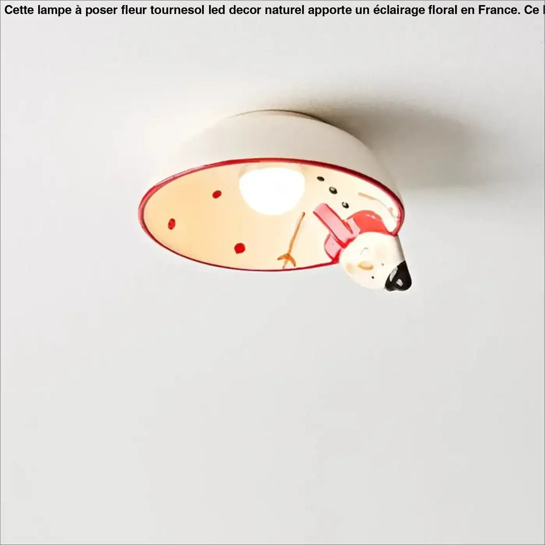 Luminaire plafonnier ceila en céramique blanc avec motif snoopy et pois rouges, lampe de plafond snowman ceramic