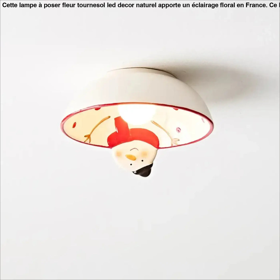 Luminaire plafonnier ceila avec little snowman ceramic blanc à chapeau rouge et points roses, lampe plafond en céramique