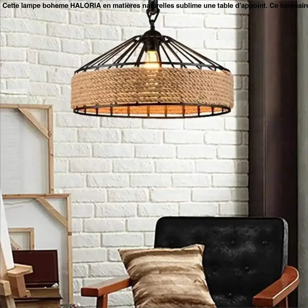Lampe boheme lampe suspension en rotin et métal noir avec ampoule chaleureuse idéale pour table dappoint en matières naturelles