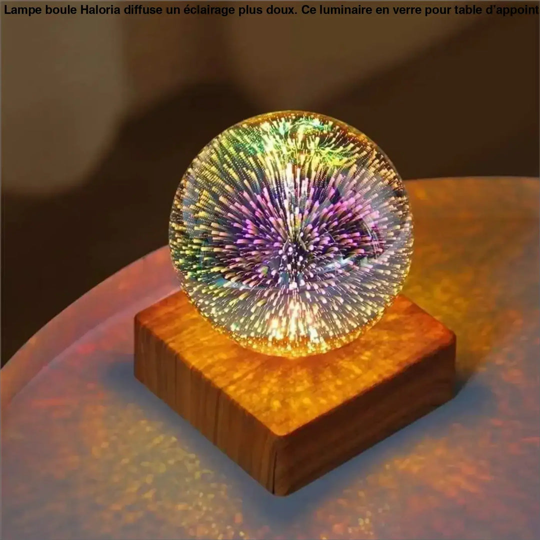 Lampe Boule à Poser Multicolore en Verre et Bois