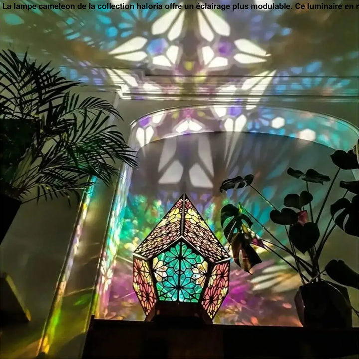 Lampe cameleon haloria table d’appoint en verre teinté multifacette vert bleu rose jaune avec éclairage plus élégant